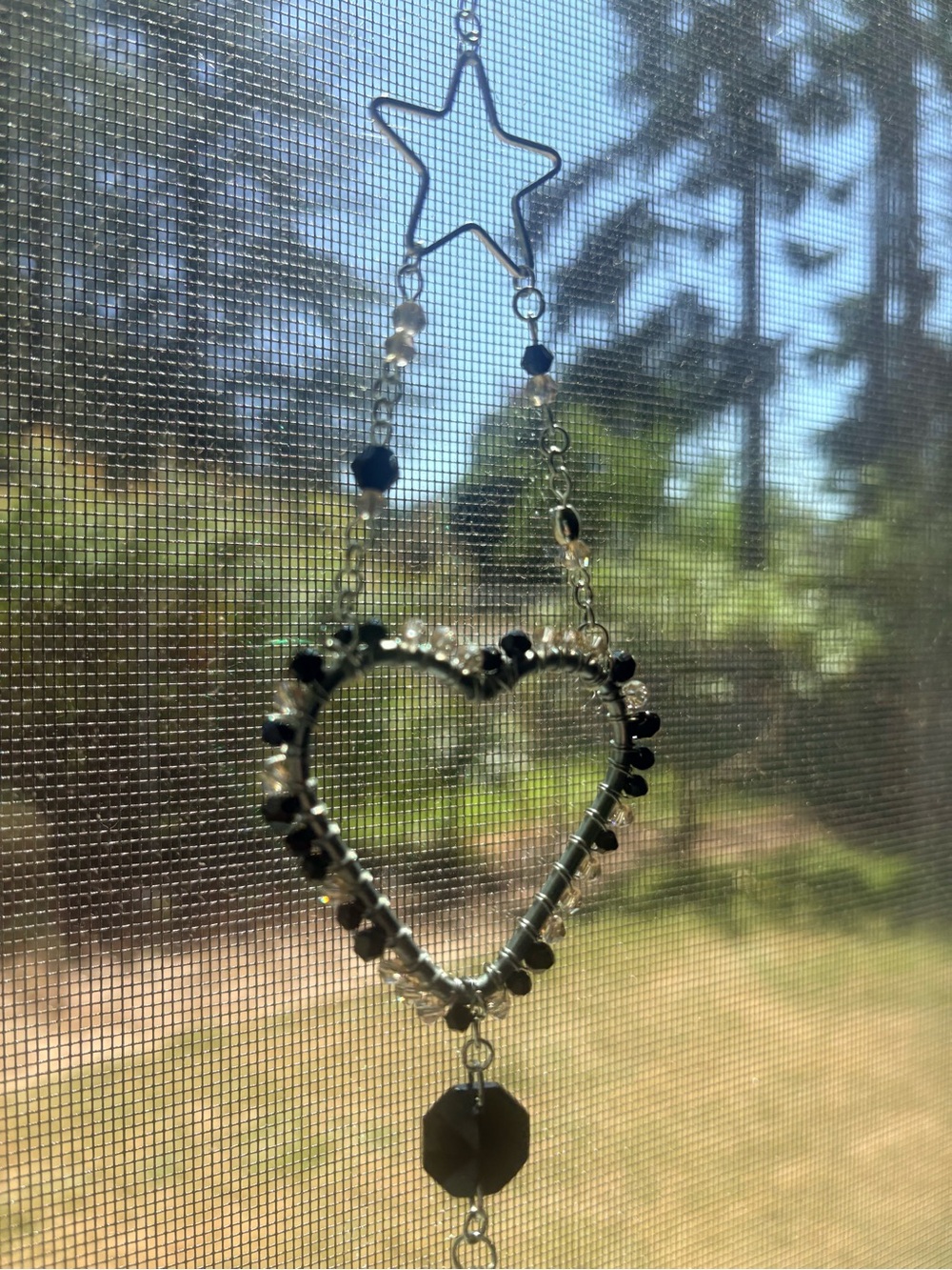 Handcrafted heart with black and champagne sparkles and cute silver charms (BH2)